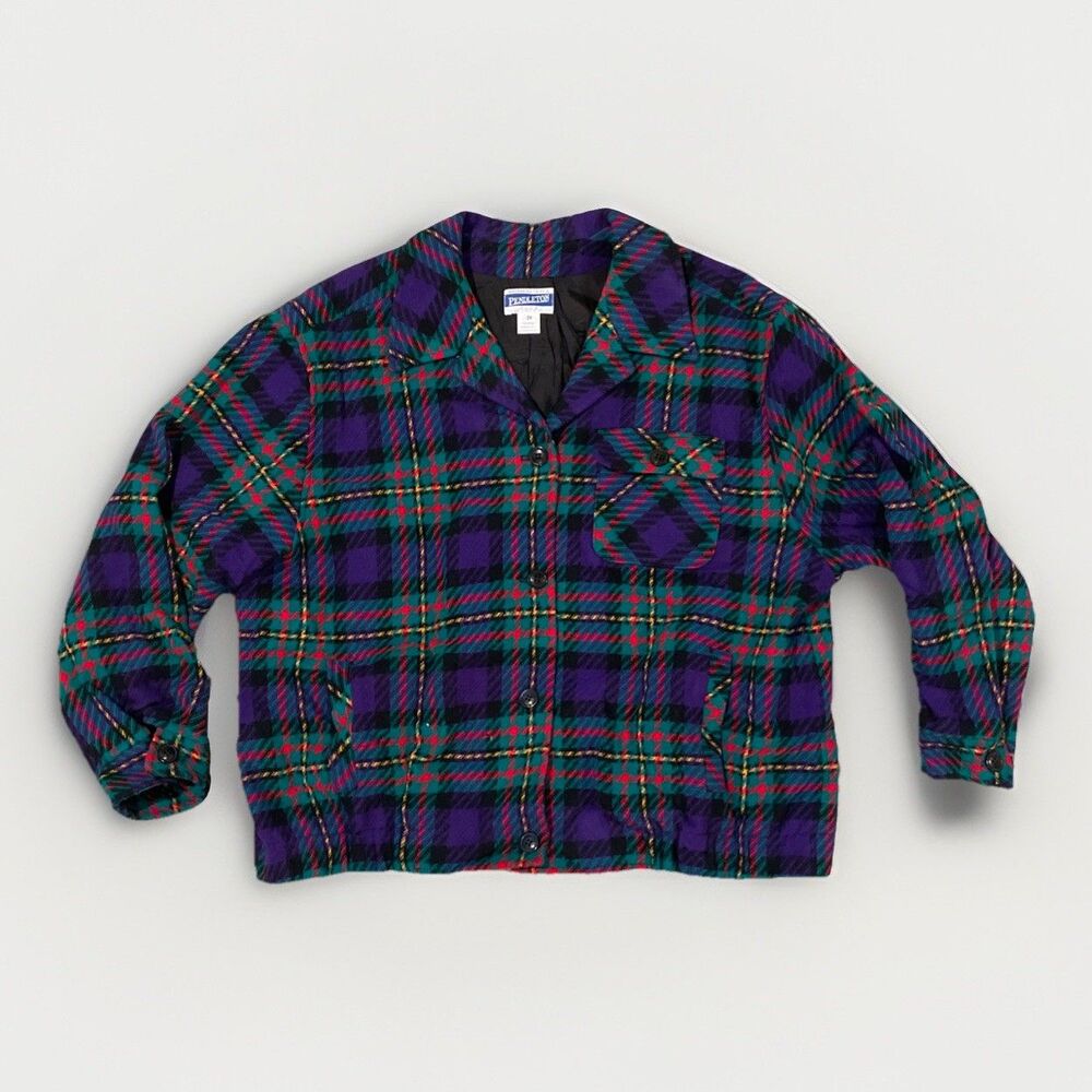 Vintage Pendleton Wool Plaid Women's Button Up Jacket Size 2X Lined